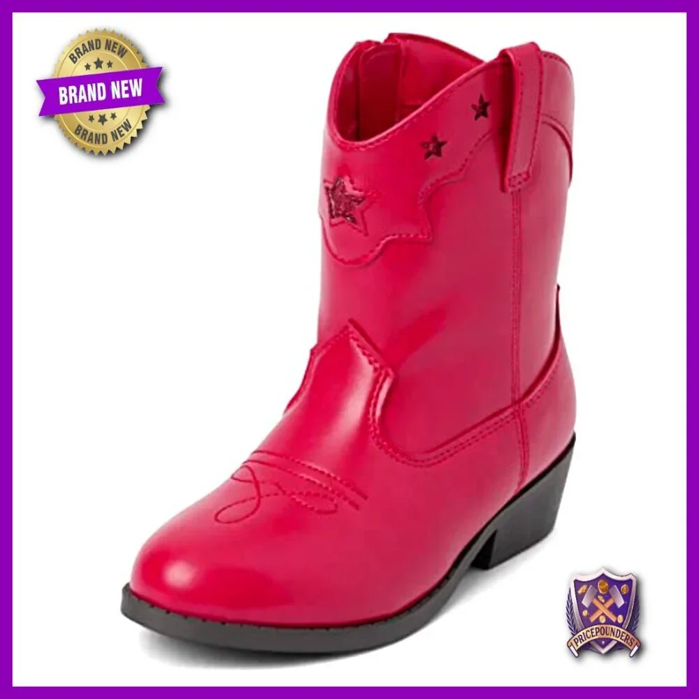 Toddler Cowgirl Boots Western Embroidered Stars Faux Leather Pull-Tabs